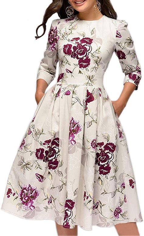 Simple Flavor Women S Floral Vintage Dress Elegant Midi Evening Dress 3