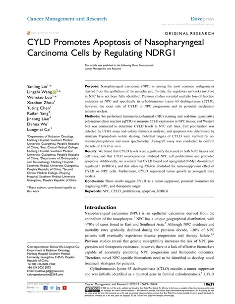 Pdf Cyld Promotes Apoptosis Of Nasopharyngeal Carcinoma Cells By