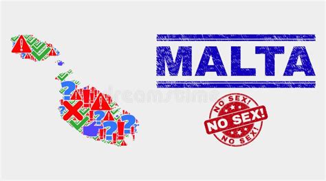 Collage Van Malta Map Sign Mosaic En Scratched No Sex Stempel Vector