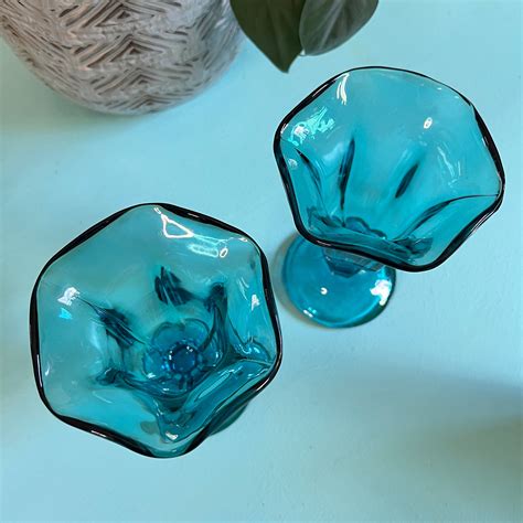 Blue Glass Ice Cream Sundae Dishes Anchor Hocking Blue Glass Etsy