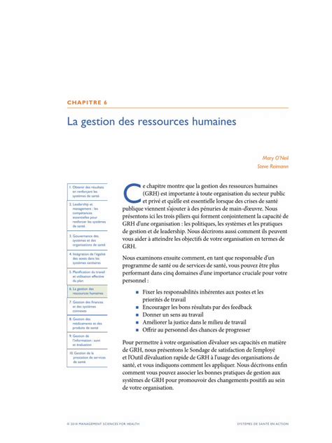 Pdf Chapitre La Gestion Des Ressources Humaines G Rer Les