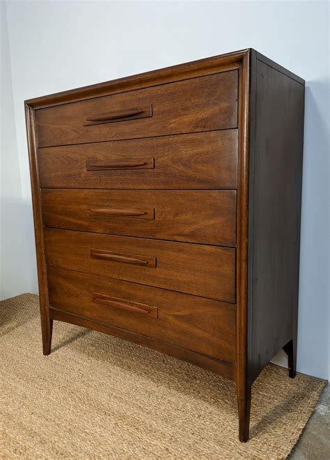 Mid Century Modern Walnut Highboy Dresser Emphasis Series By Broyhill