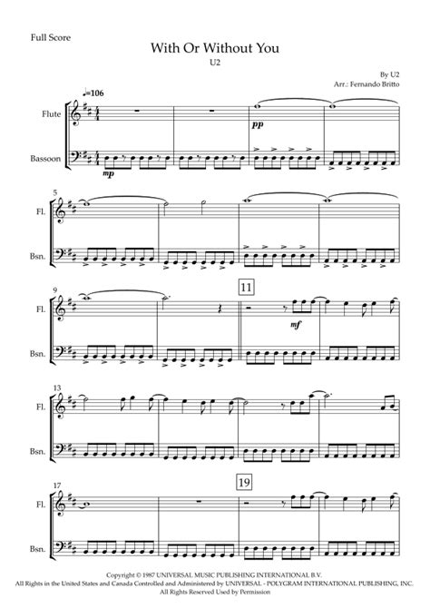 With Or Without You Sheet Music U2 Instrumental Duet