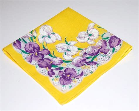 Vintage Handkerchief Hankie Hanky Floral Cotton Yellow Purple Etsy