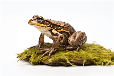 Premium Ai Image A Frog Sitting On A Moss Covered Piece Of Wood