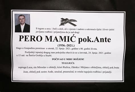 Pero Mamić pok Ante Osmrtnice Livno