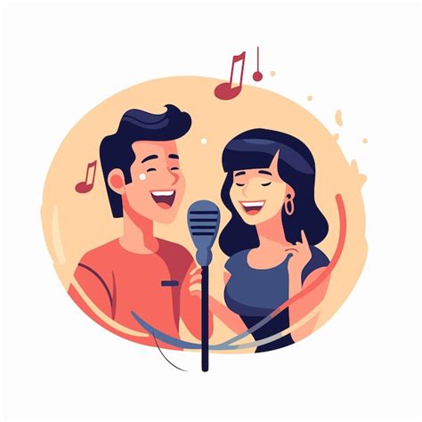 Premium Vector Couple Singing Together In Karaoke Cartoon Vector