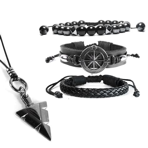 Pulseiras De Couro Masculina Kit C B Ssola Colar Elo