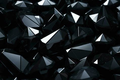 3d rendering of a group of diamond in black and white background, abstract black crystal ...