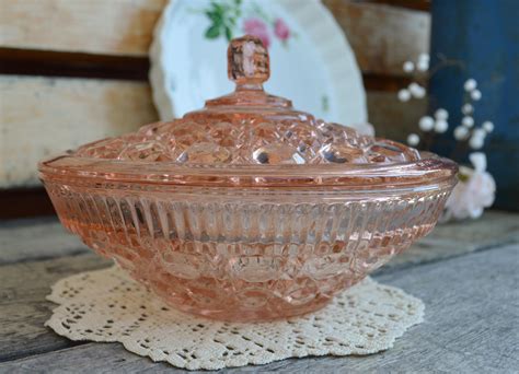 Vintage Pink Covered Bowl Windsor Cane Button Federal Etsy Canada