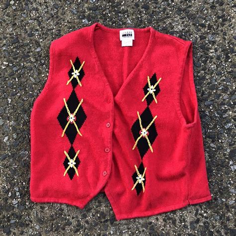 Vintage Red Argyle Sweater Vest Leslie Fay Depop