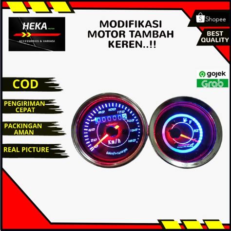 Jual Spido Speedometer Bulat Kilometer Led Plus Amper Bensin Led