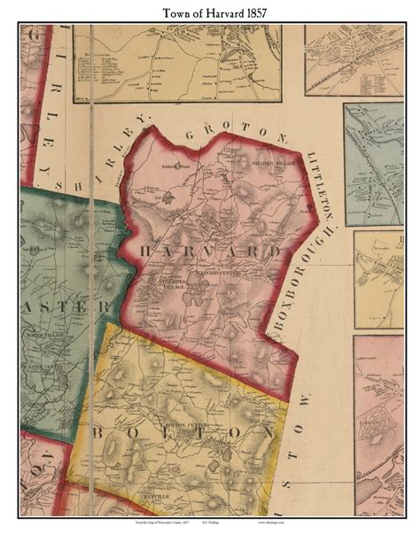 Harvard Massachusetts 1857 Old Town Map Custom Print Worcester Co