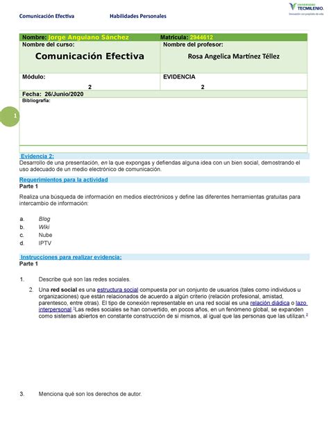 Evidencia Comunicacion Efectiva Nombre Jorge Anguiano S Nchez