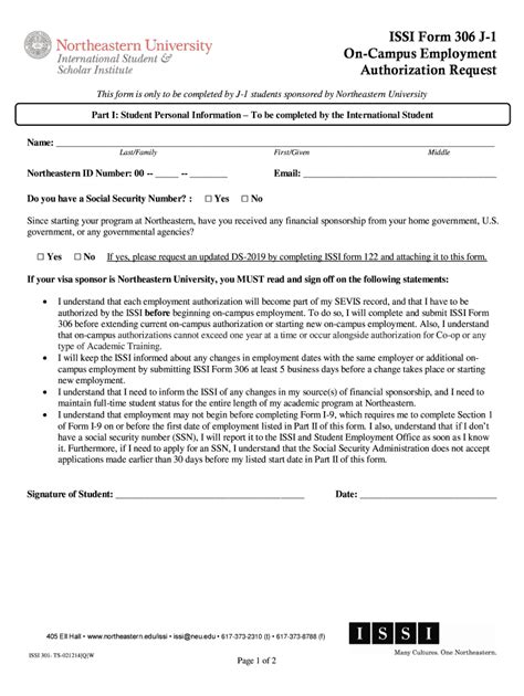 Fillable Online Northeastern Issi Form B B J On Campus Employment