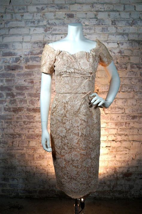 Lovely S Ceil Chapman Nude Lace Wiggle Dress Etsy