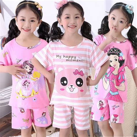 Summer Girls’ Pajamas Short Sleeve Cartoon Cute Princess Set Little ...