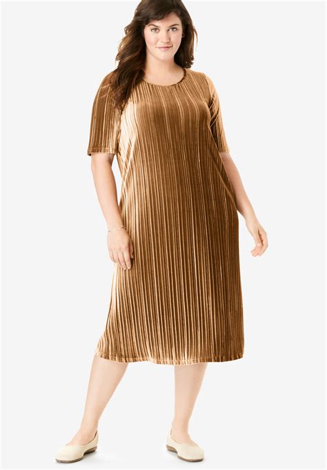 Pleated Crinkle Velour Dress Plus Size Formal Special Occasion