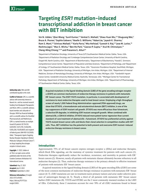 Pdf Targeting Esr Mutation Induced Transcriptional Addiction In