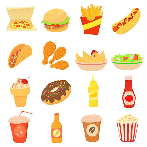 Fast Food Set Vector PNG Images Fast Food Icons Set Cartoon Style