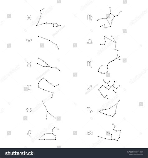 Set Constellations Zodiac Signs Vector Black Stock Vector Royalty Free 1923017591