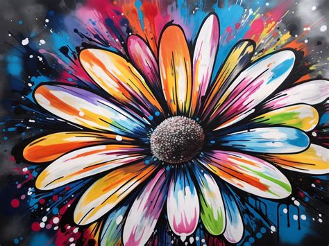 Abstract Daisy Graffiti Mural Wall Art Digital Art Drawing PNG