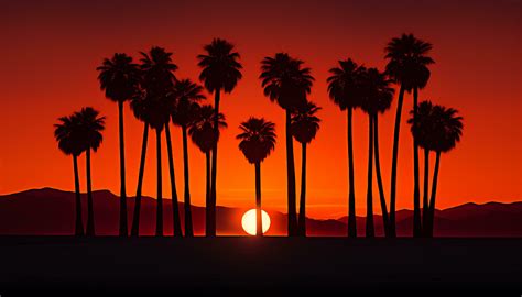 dramatic palm tree silhouette of desert sunset Generative AI 32174040 ...