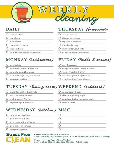 Professional House Cleaning Checklist Printable