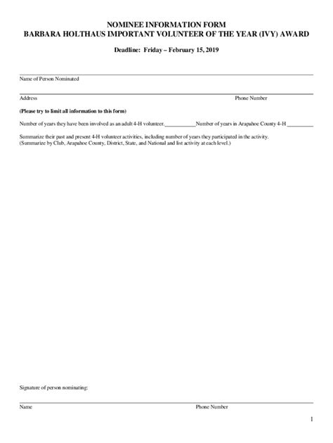 Fillable Online Nominee Information Form El Paso County Extension Fax