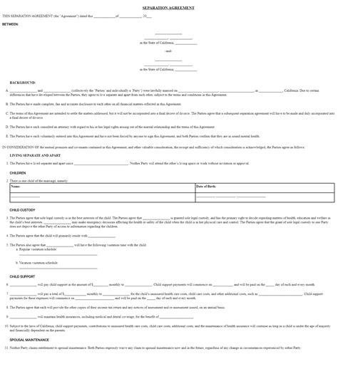 Divorce Agreement Template California