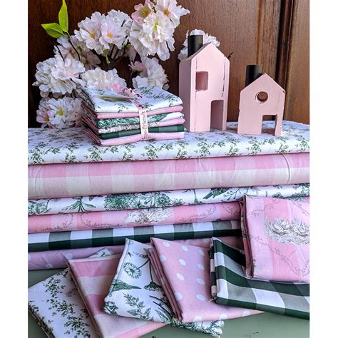 Kit De Tecidos X Cm Estampas Toile De Jouy Rosa E Verde