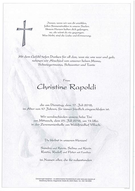 Parte für Christine Rosina Rapoldi pax requiem