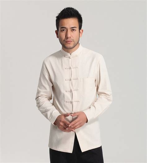 White Men Cotton Linen Long Sleeve Kung Fu Shirt Classic Chinese Style