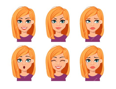 Premium Vector Facial Expressions Of Woman With Blonde Hair