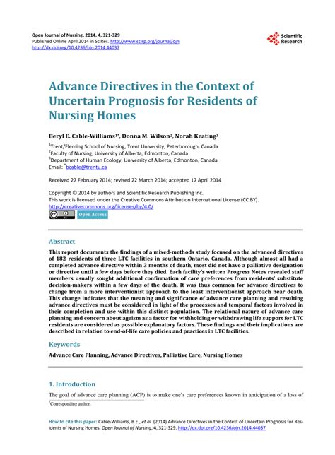 Pdf Advance Directives In The Context Of Uncertain Prognosis For