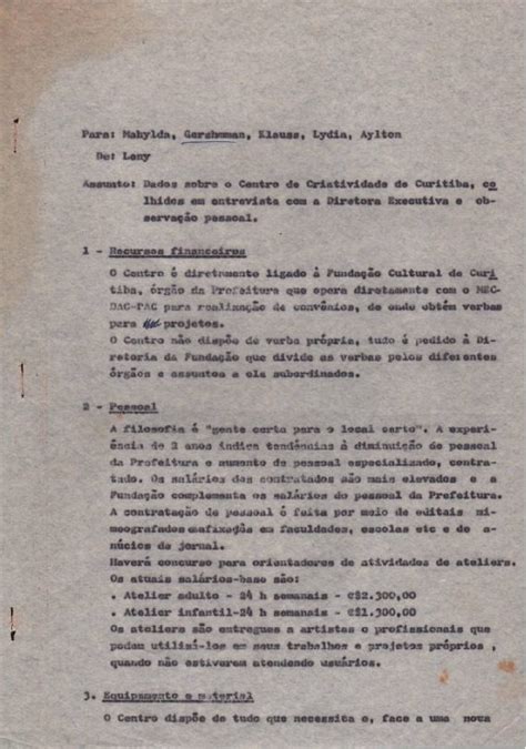 Relatório sobre o Centro de Criatividade de Curitiba Acervo Memória