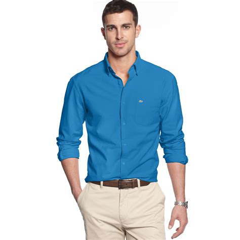 Lyst Lacoste Long Sleeve Regular Fit Oxford Woven Shirt In Blue For Men