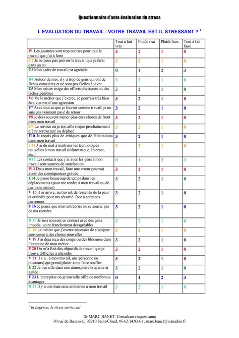 Travail Stressant Questionnaire Sur Le Stress I Evaluation Du