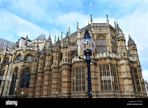 Westminster Abbey Side View With Streetlight London United Kingdom