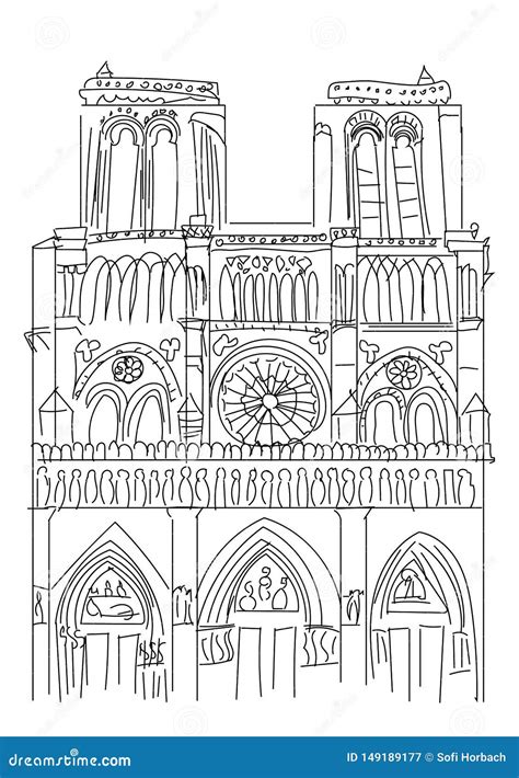 Notre Dame De Paris Cathedral France Hand Drawing Sketch Illustration Of French Travel