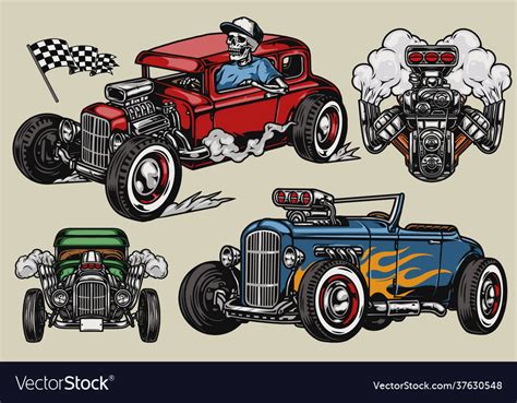 Retro Custom Cars Vintage Colorful Concept Vector Image