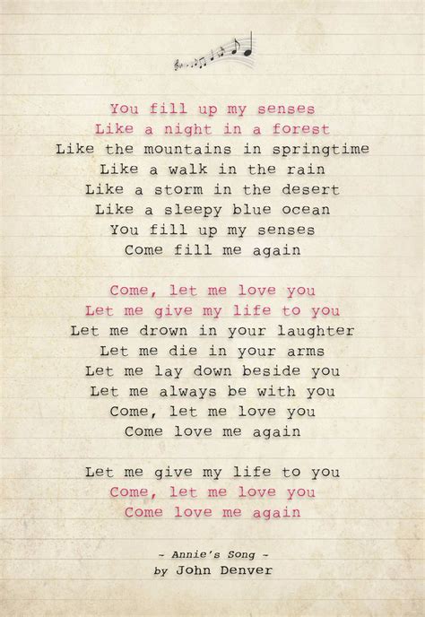 111 John Denver Annie S Song Song Lyric Art Poster Print Sizes A4