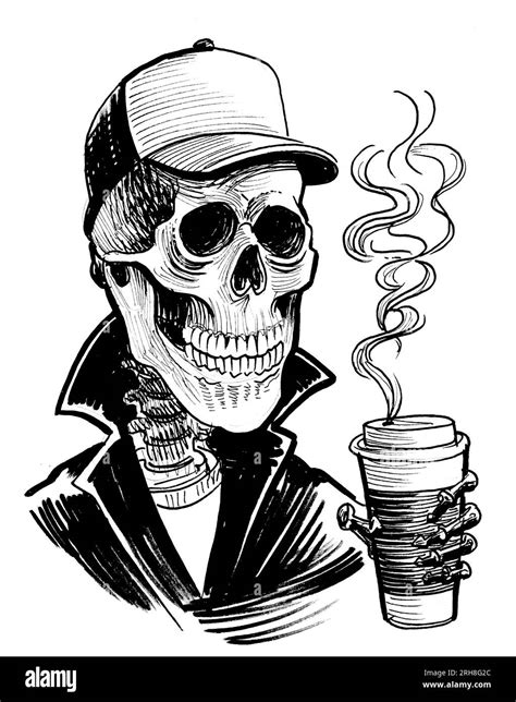 Skeleton Drinking A Paper Cup Of Coffee Stock Photo Alamy