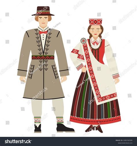 Girl Young Man Latvian Folk Costume Stock Vector (Royalty Free