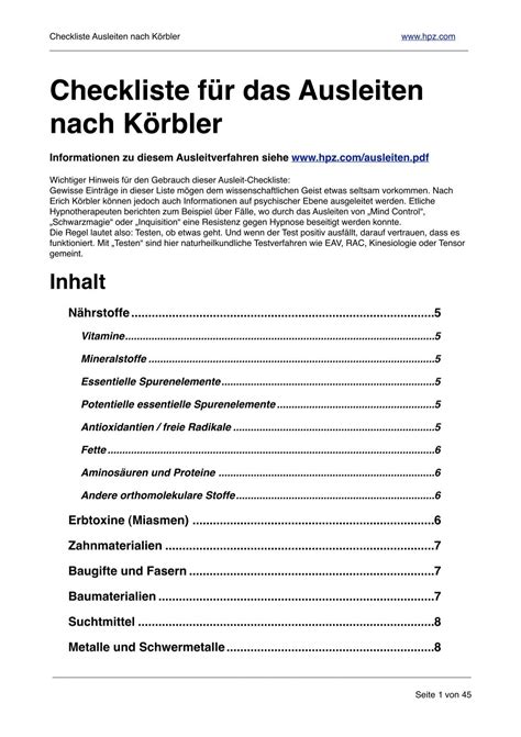 Checkliste F R Das Ausleiten Nach K Rbler