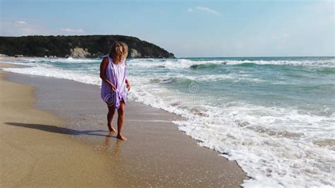 Slow Motion View Of Gorgeous Caucasian Blonde Woman In Pink Dress