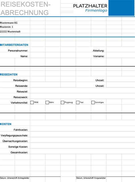 Reisekostenabrechnung Vorlage Gratis F R Word Excel