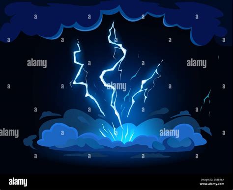 Cartoon Lightning Strike Thunderbolt Hit From Thunderstorm Clouds