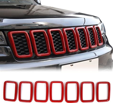 X Autohaux 7pcs Red Front Grille Inserts Sticky Grill Cover Trims Frame Kit For Jeep Compass