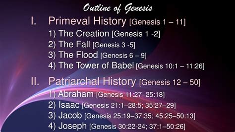 Ppt Genesis Outline Creation To Patriarchs Divine Theme Powerpoint